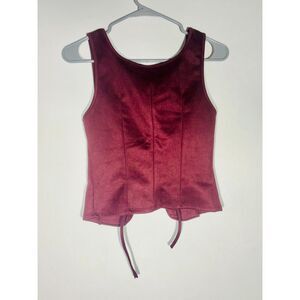 SHEIN Women’s Corset Top Small Burgundy Satin Lace Up Front Tank NWT